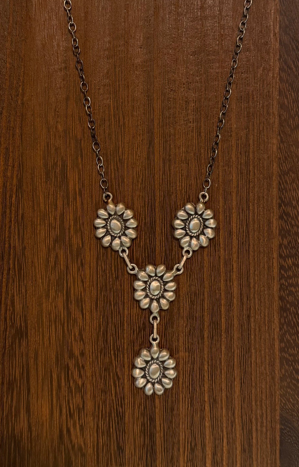 HANDMADE ALL STERLING SILVER LARIAT FLOWER NECKLACE