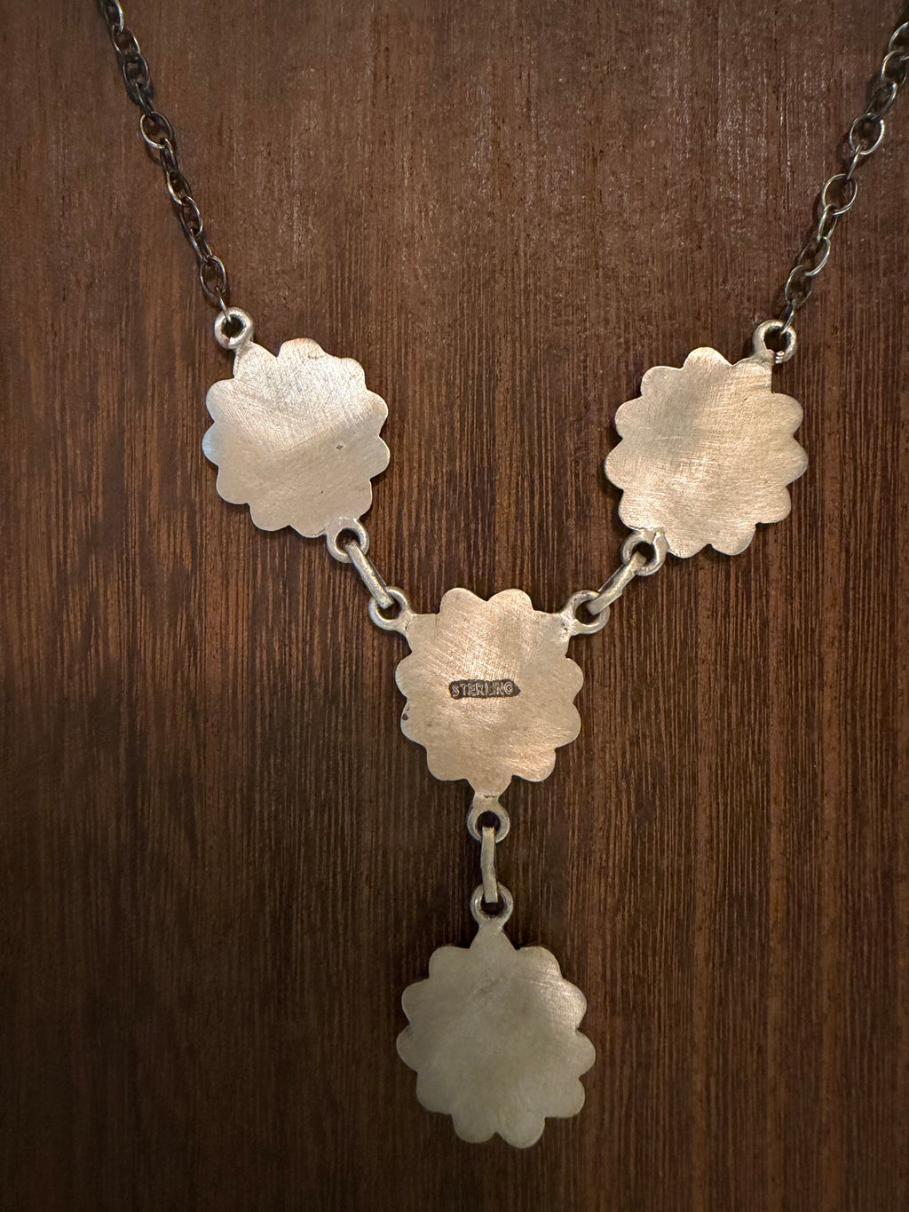 HANDMADE ALL STERLING SILVER LARIAT FLOWER NECKLACE
