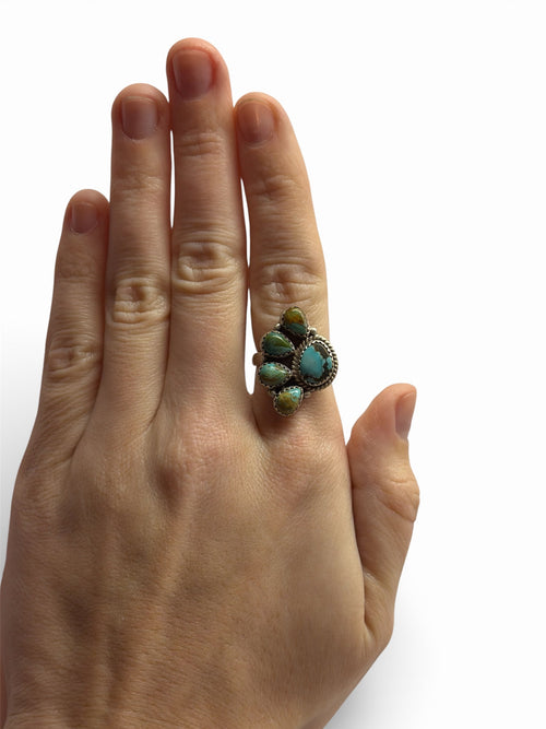 #8 Turquoise/Sonoran Gold Cluster Native Made Adjustable Ring