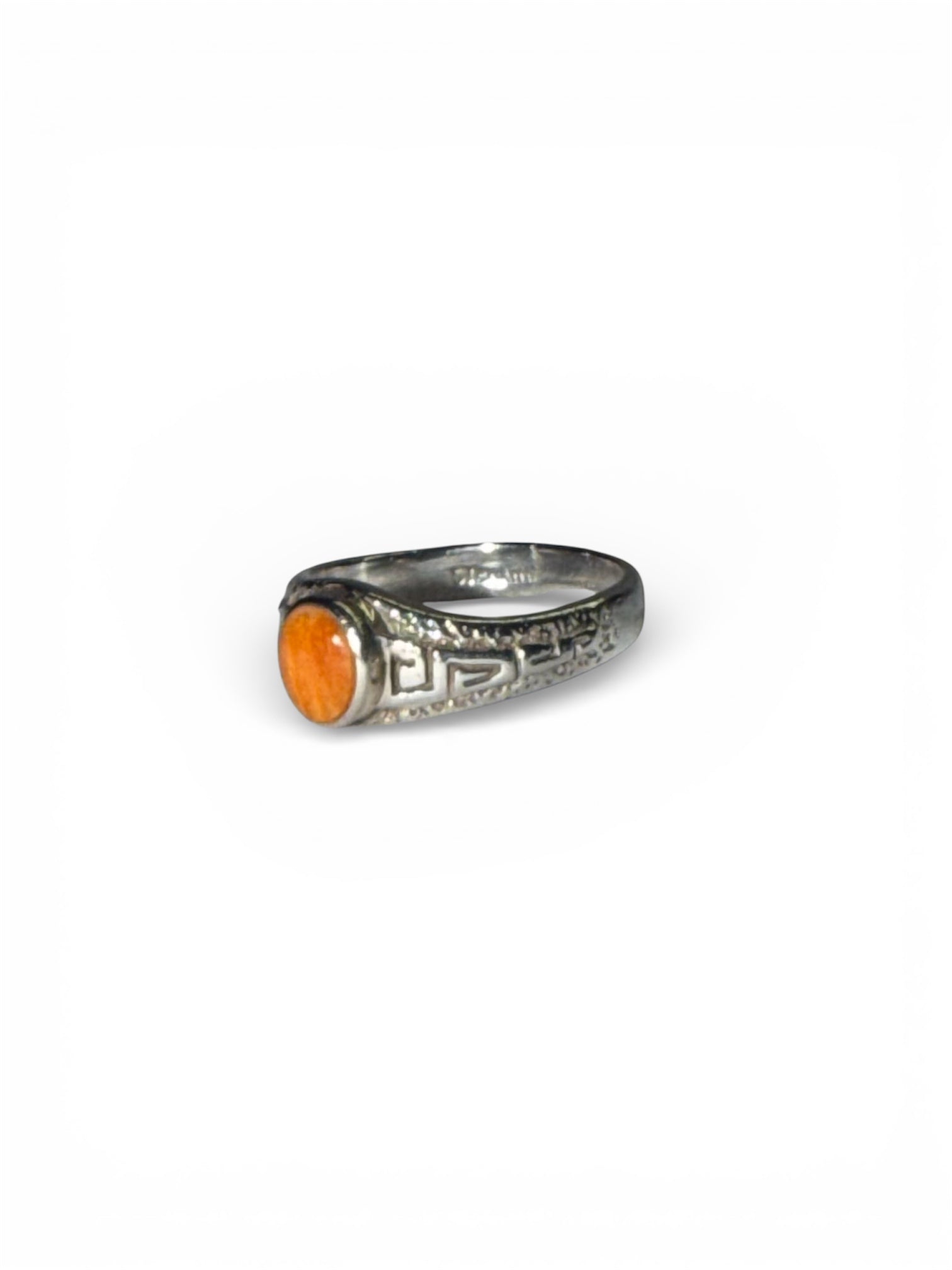 Sterling Silver Orange Spiny with Detailed Stamped Sides Size 7.5