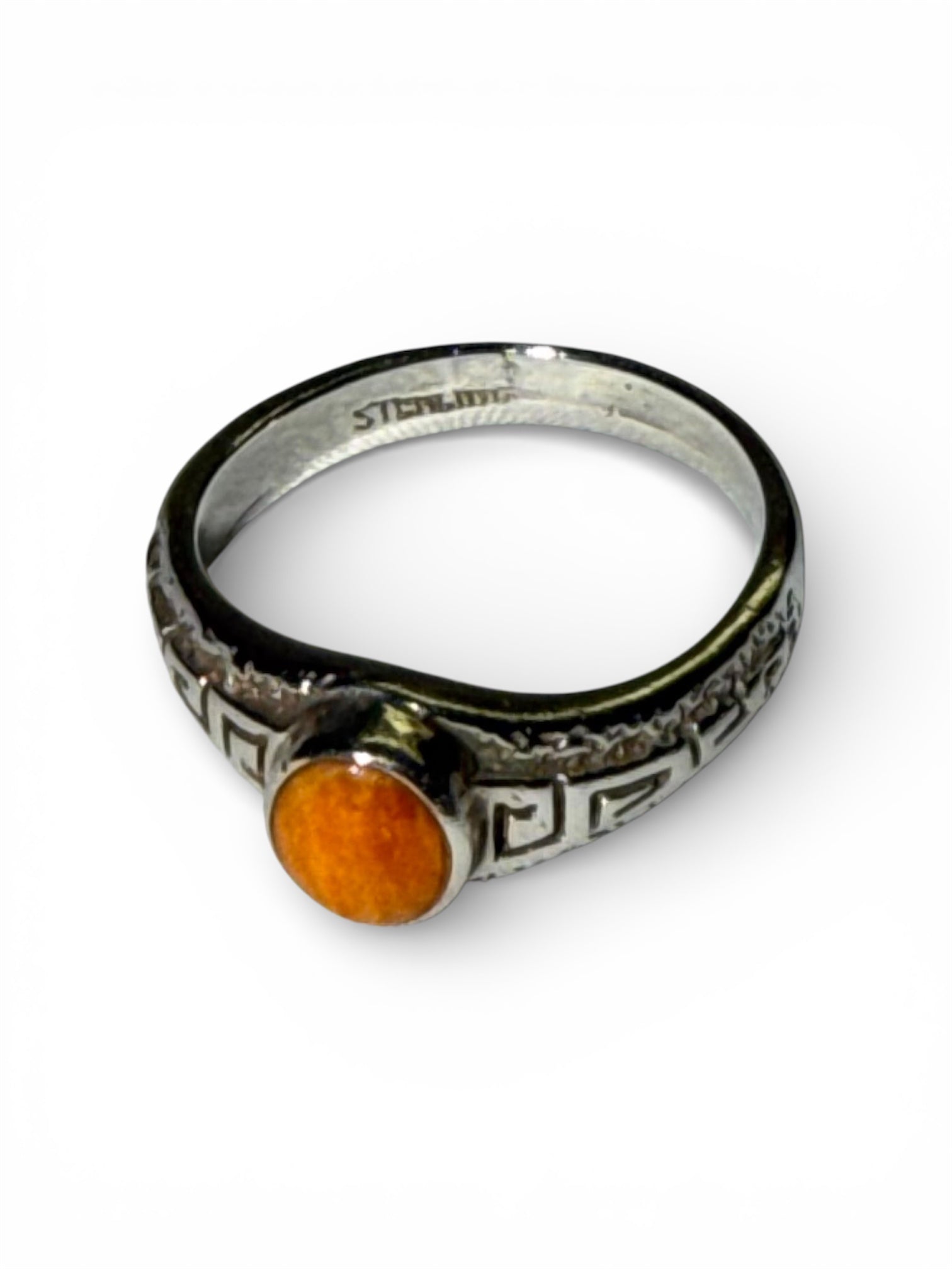 Sterling Silver Orange Spiny with Detailed Stamped Sides Size 7.5