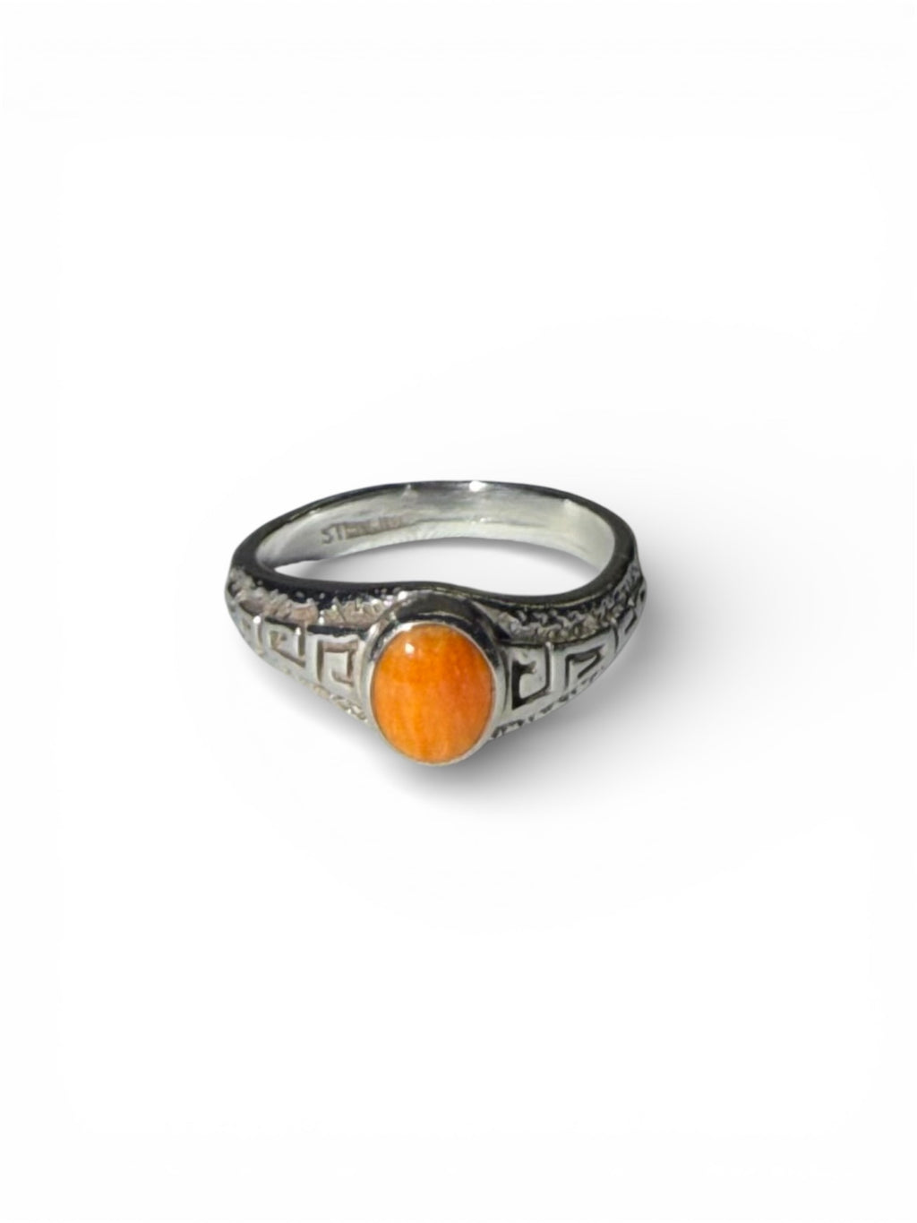 Sterling Silver Orange Spiny with Detailed Stamped Sides Size 7.5