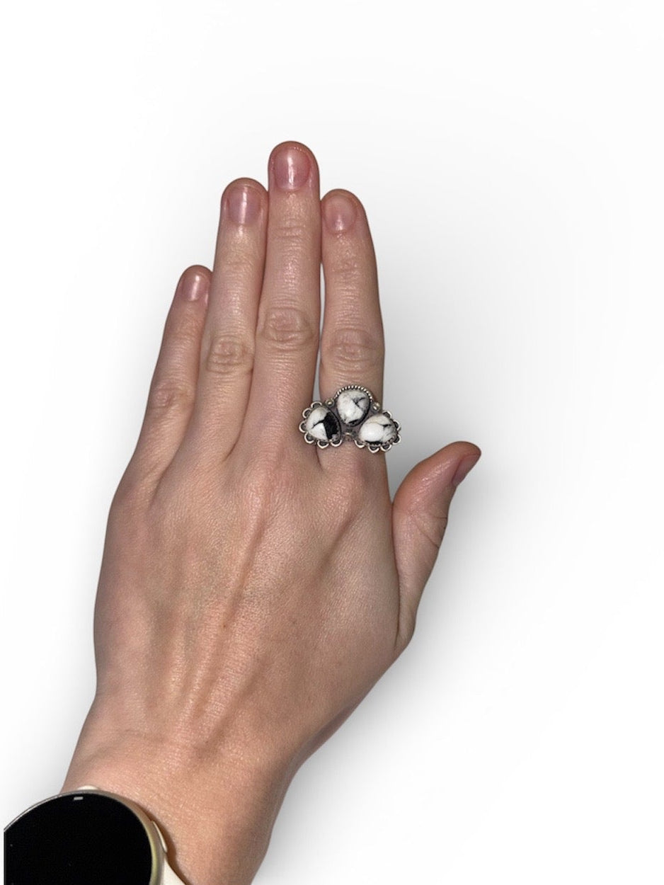 White Buffalo and Sterling Silver Adjustable Ring