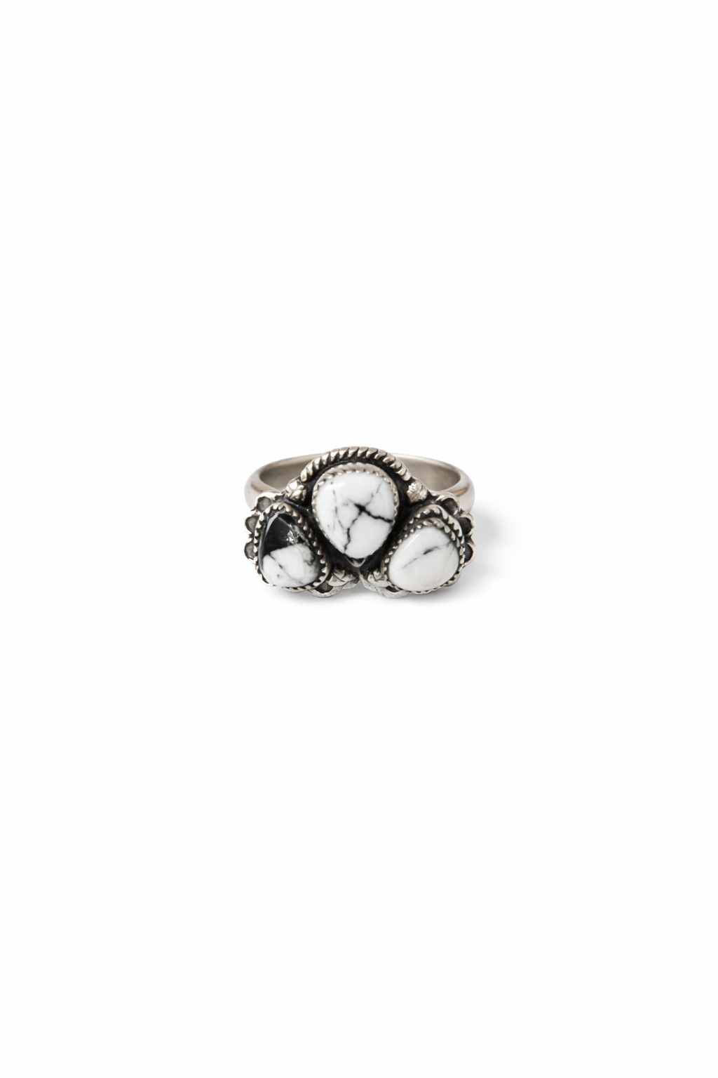 White Buffalo and Sterling Silver Adjustable Ring